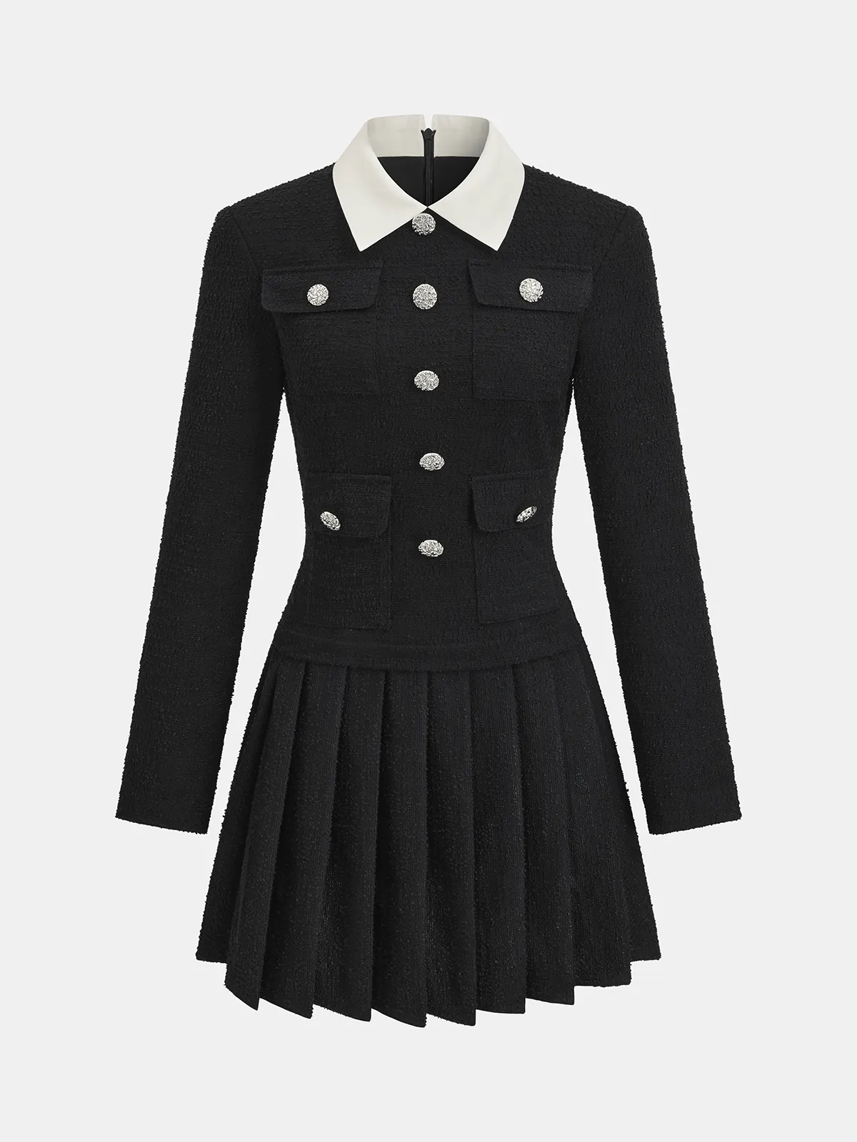 Contrast Collar Pleated Mini Dress sold by COMMENSE product image thumbnail 2
