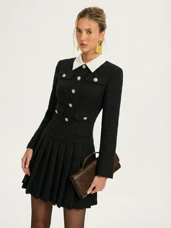 Contrast Collar Pleated Mini Dress made by COMMENSE
