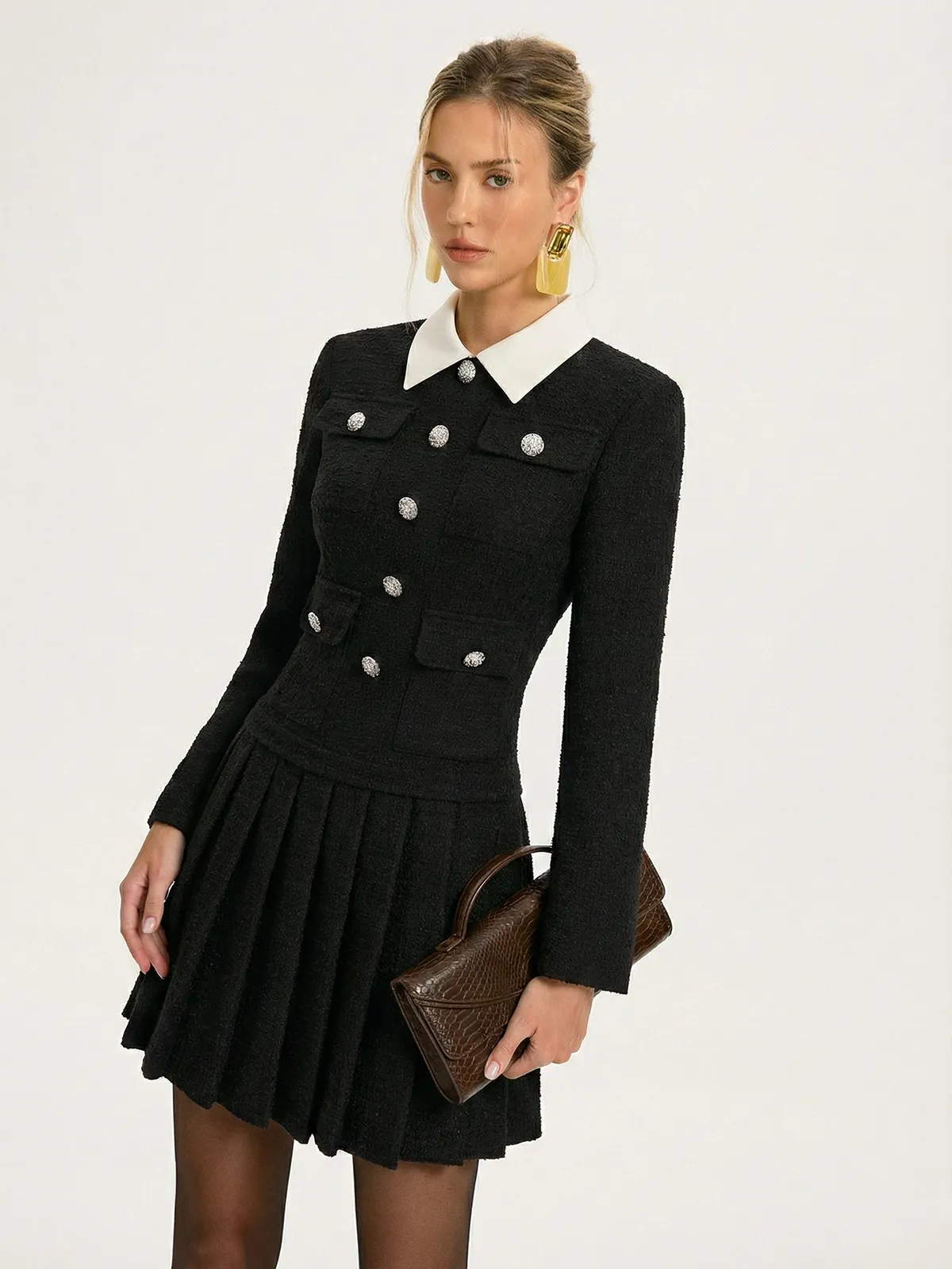 Contrast Collar Pleated Mini Dress sold by COMMENSE