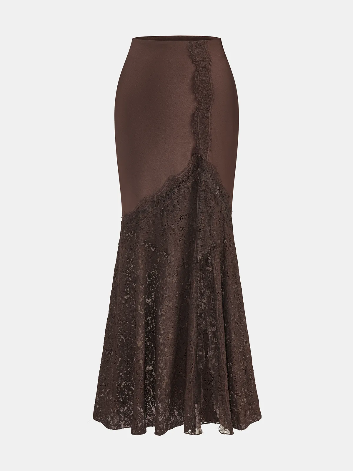 Lace Panel Satin Mermaid Maxi Skirt sold by COMMENSE