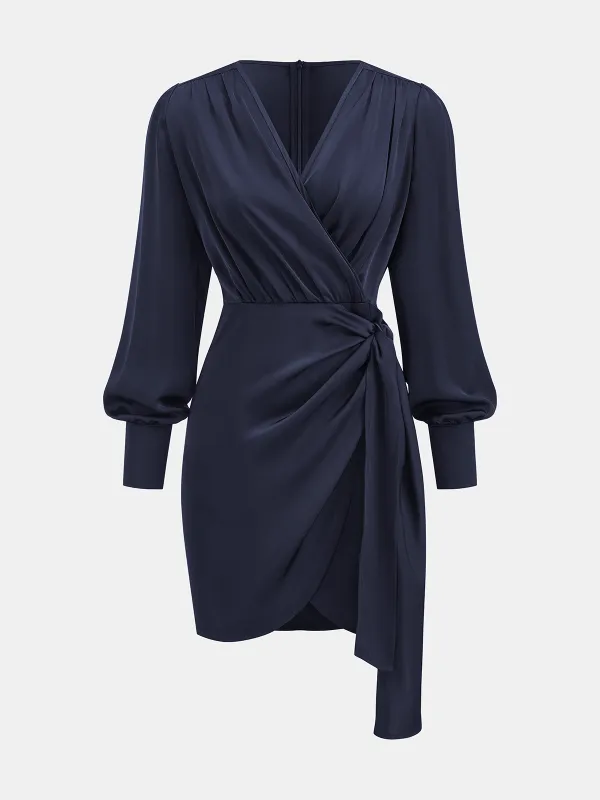 Asymmetric Satin Wrap Mini Dress sold by COMMENSE