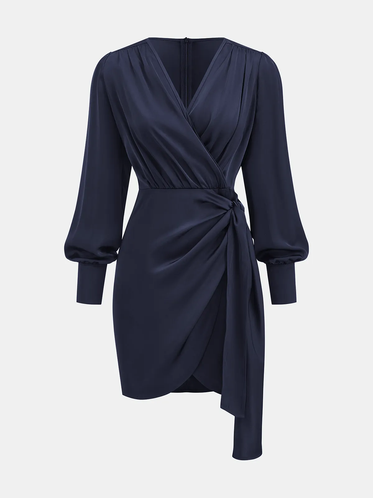 Asymmetric Satin Wrap Mini Dress sold by COMMENSE