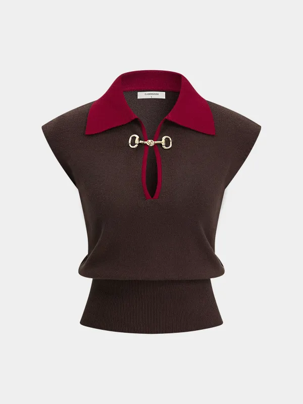 Contrast Collar Horsebit Knit Sleeveless Top sold by COMMENSE