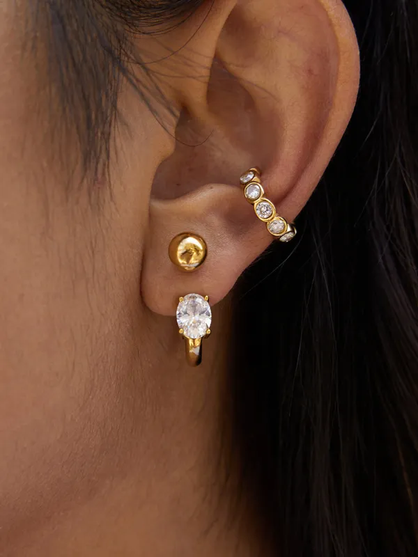 Zircon Accent Gold-Tone Earrings sold by COMMENSE