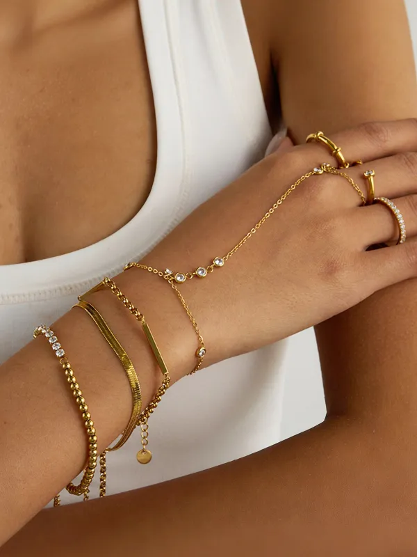 Zircon Accent Chain Finger Bracelet sold by COMMENSE