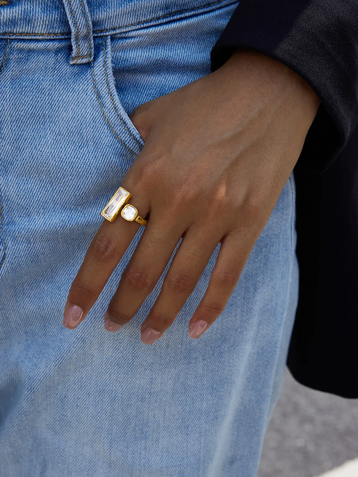 Gold-Tone Double-Stone Ring sold by COMMENSE product image thumbnail 3