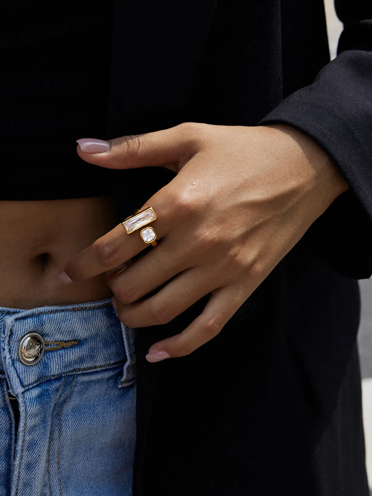 Gold-Tone Double-Stone Ring sold by COMMENSE product image thumbnail 4