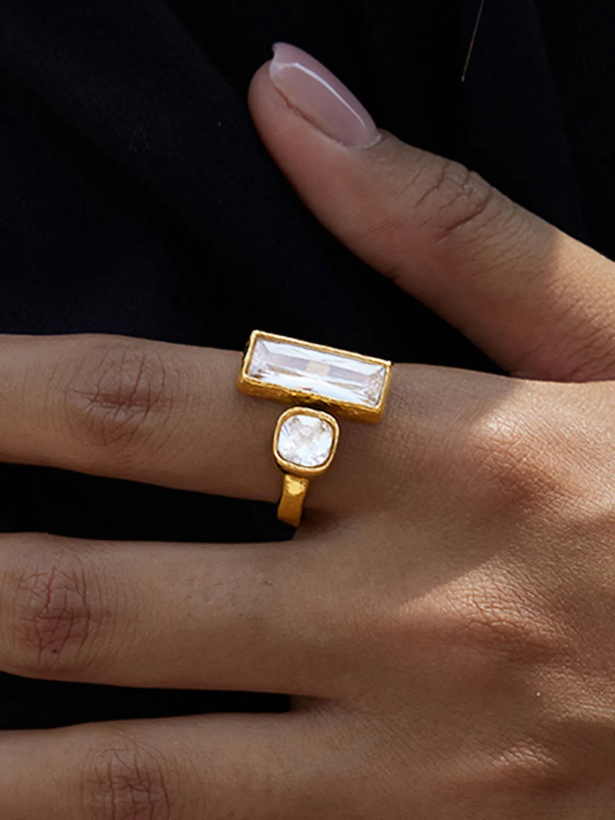 Gold-Tone Double-Stone Ring sold by COMMENSE