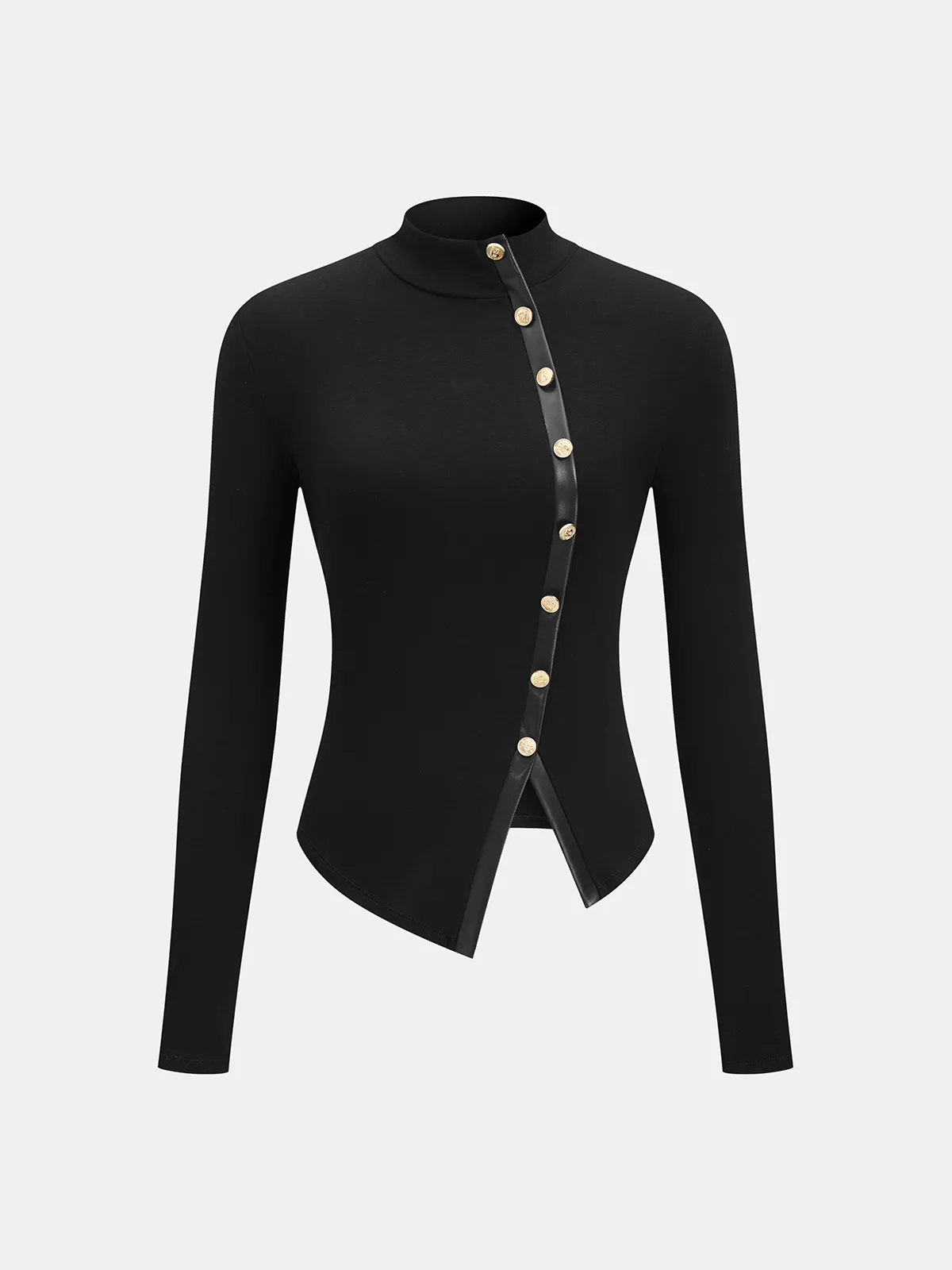 Asymmetric Faux Leather Panel Knit Top sold by COMMENSE product image thumbnail 3