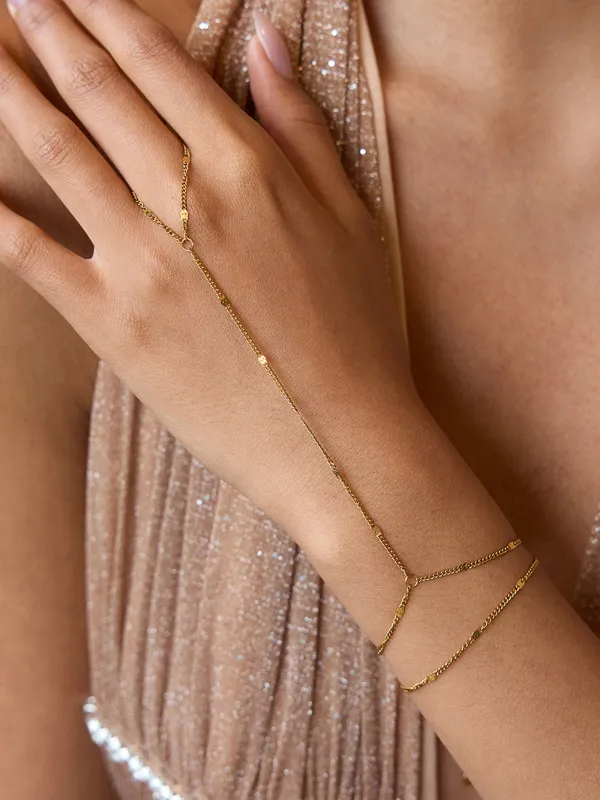 Gold-Tone Chain Finger Bracelet made by COMMENSE