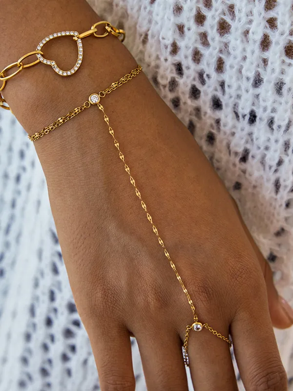 Crystal Detail Chain Finger Bracelet sold by COMMENSE