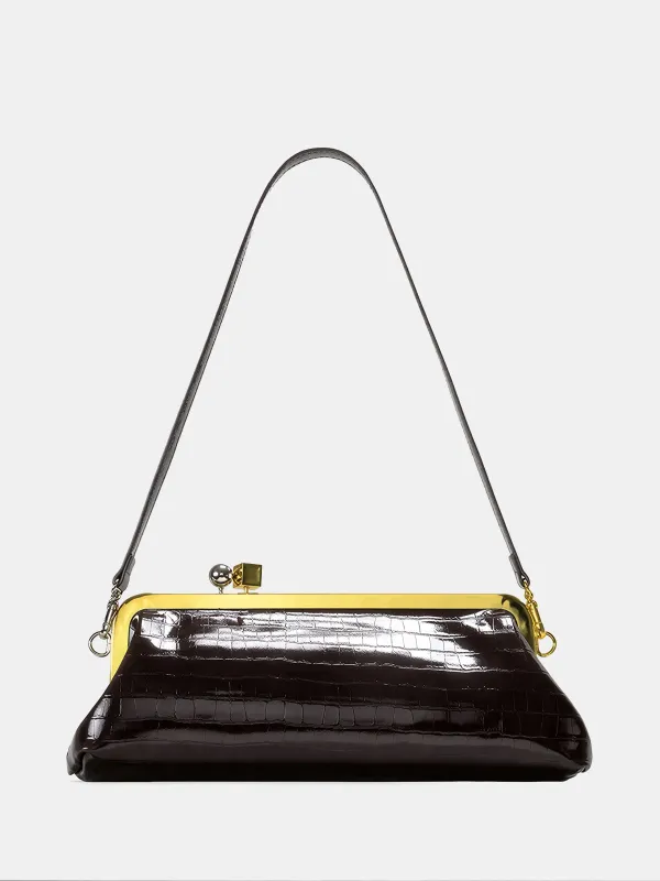 Kiss-Lock Closure Crocodile-Embossed Bag sold by COMMENSE
