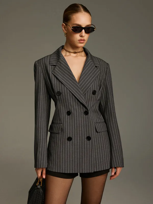 Pinstripe Double-Breasted Blazer sold by COMMENSE