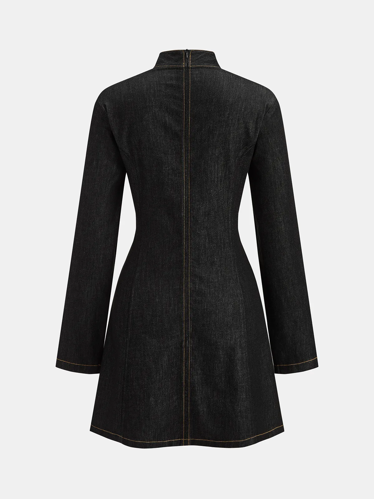 Contrast Stitched Denim Stand Collar Mini Dress sold by COMMENSE product image thumbnail 2