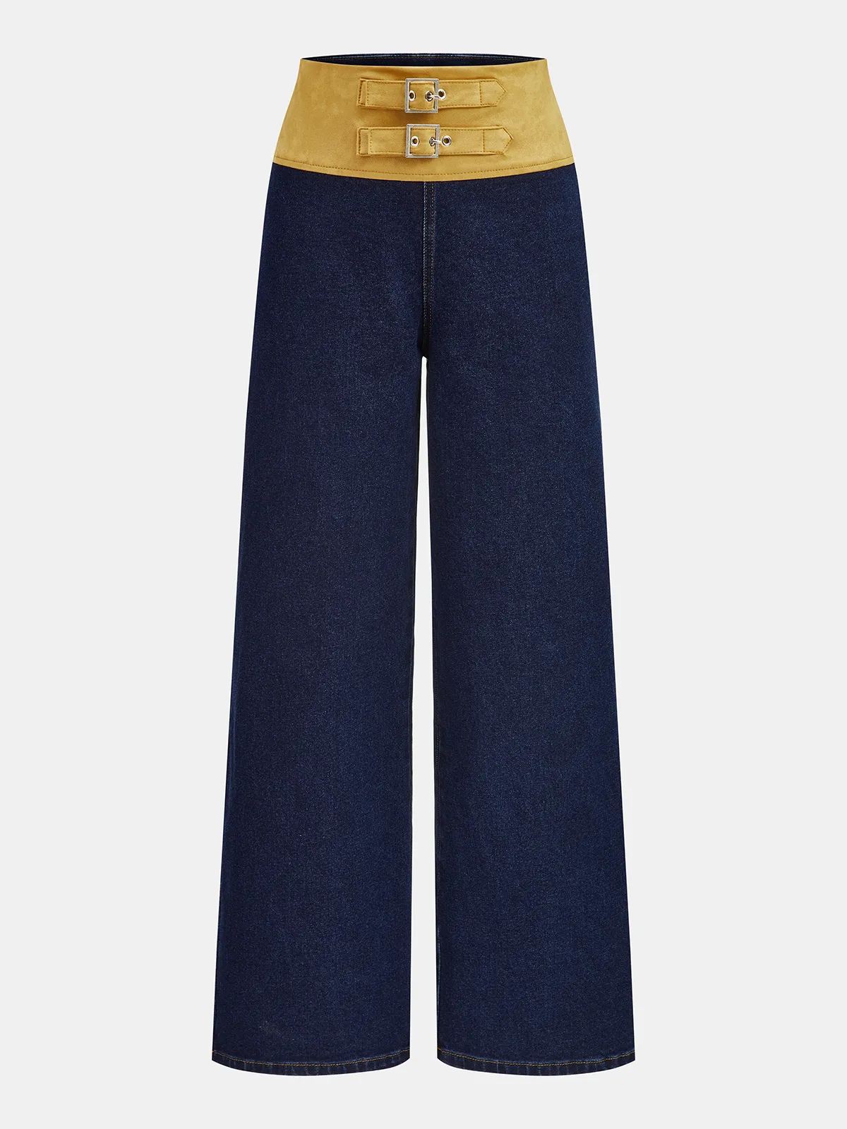 Double Buckle Suede Waist Wide-Leg Jeans sold by COMMENSE