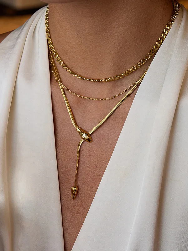 Snake Design Snake Chain Lariat Necklace made by COMMENSE