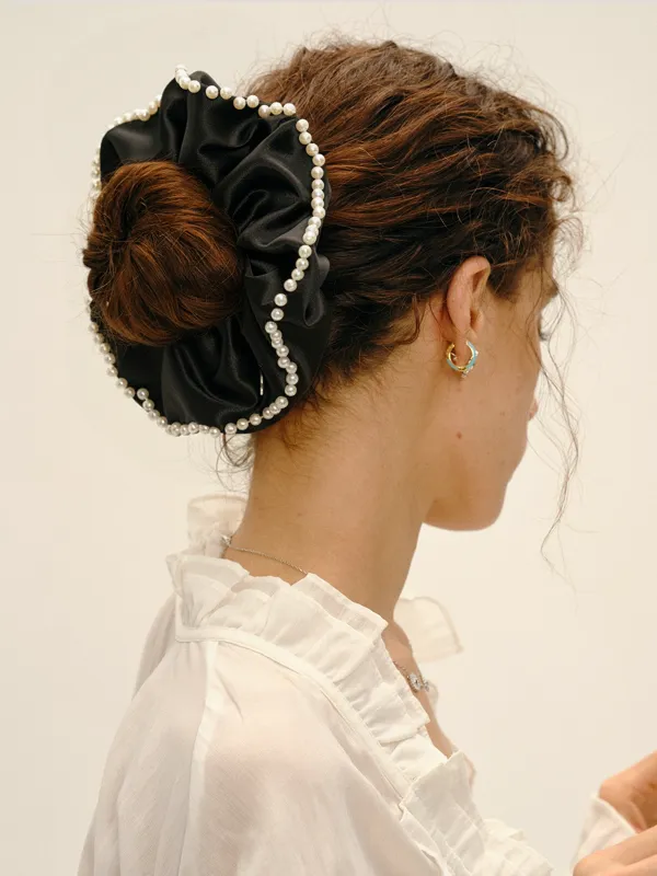 Pearl Trim Satin Scrunchie sold by COMMENSE