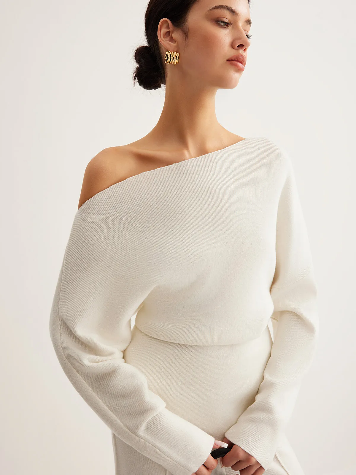 Wool-Blend Asymmetric Sweater & Wide-Leg Pants Set sold by COMMENSE product image thumbnail 2
