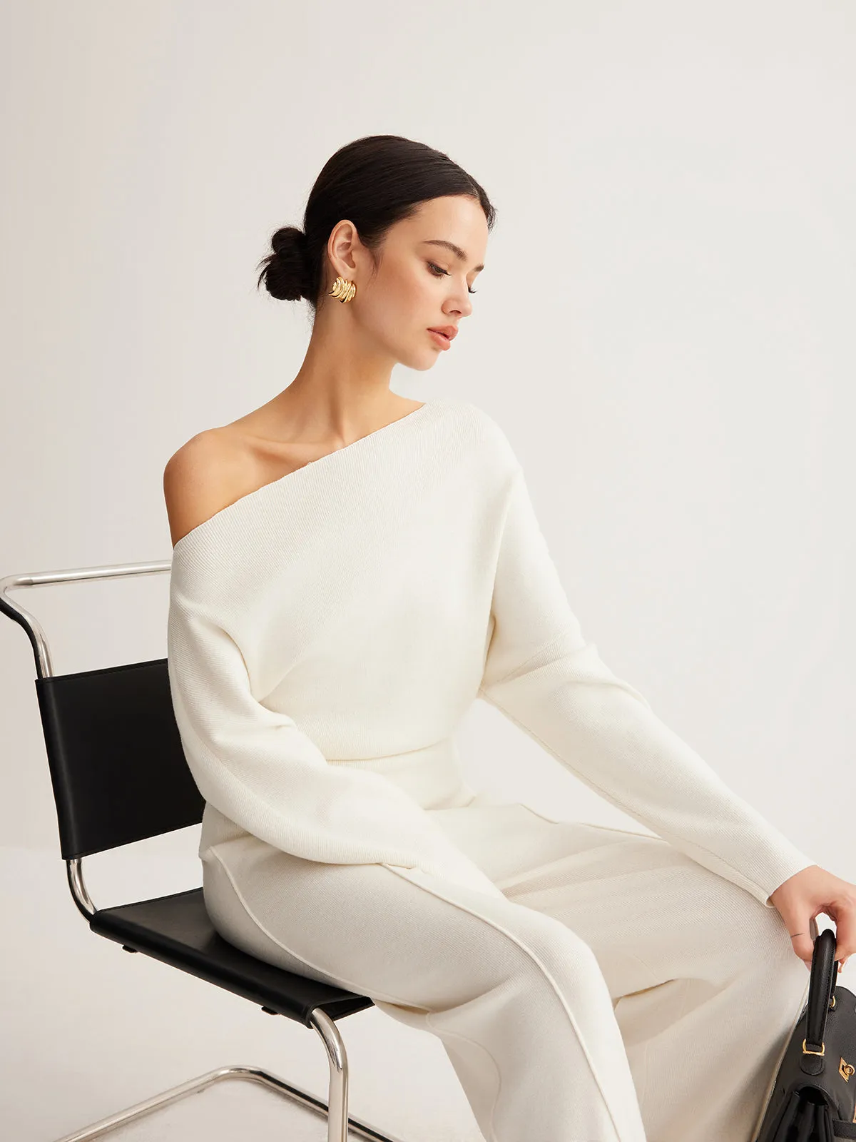 Wool-Blend Asymmetric Sweater & Wide-Leg Pants Set sold by COMMENSE product image thumbnail 3