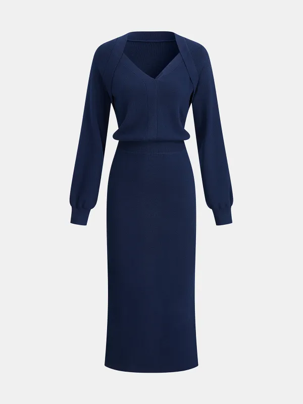 Wool-Blend V-Neck Knit Maxi Dress sold by COMMENSE