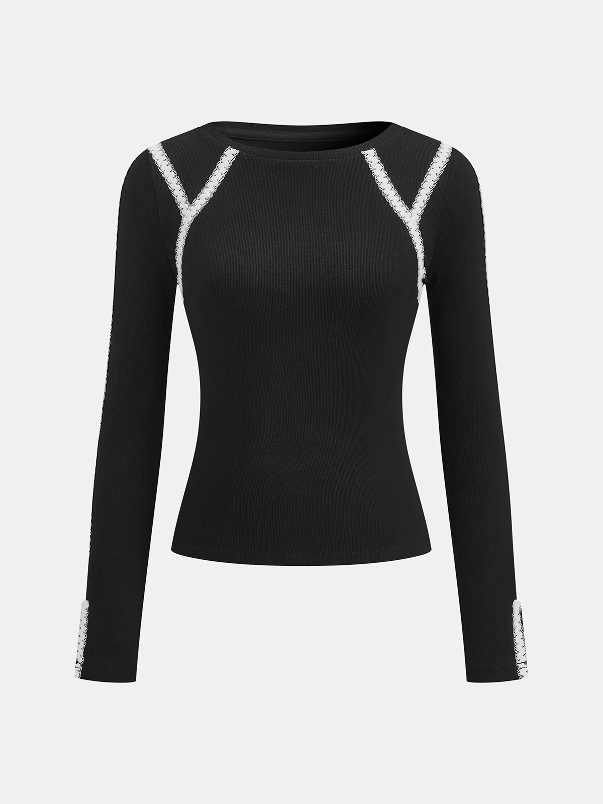 Lace Trim Ribbed Long Sleeve Top sold by COMMENSE product image thumbnail 2