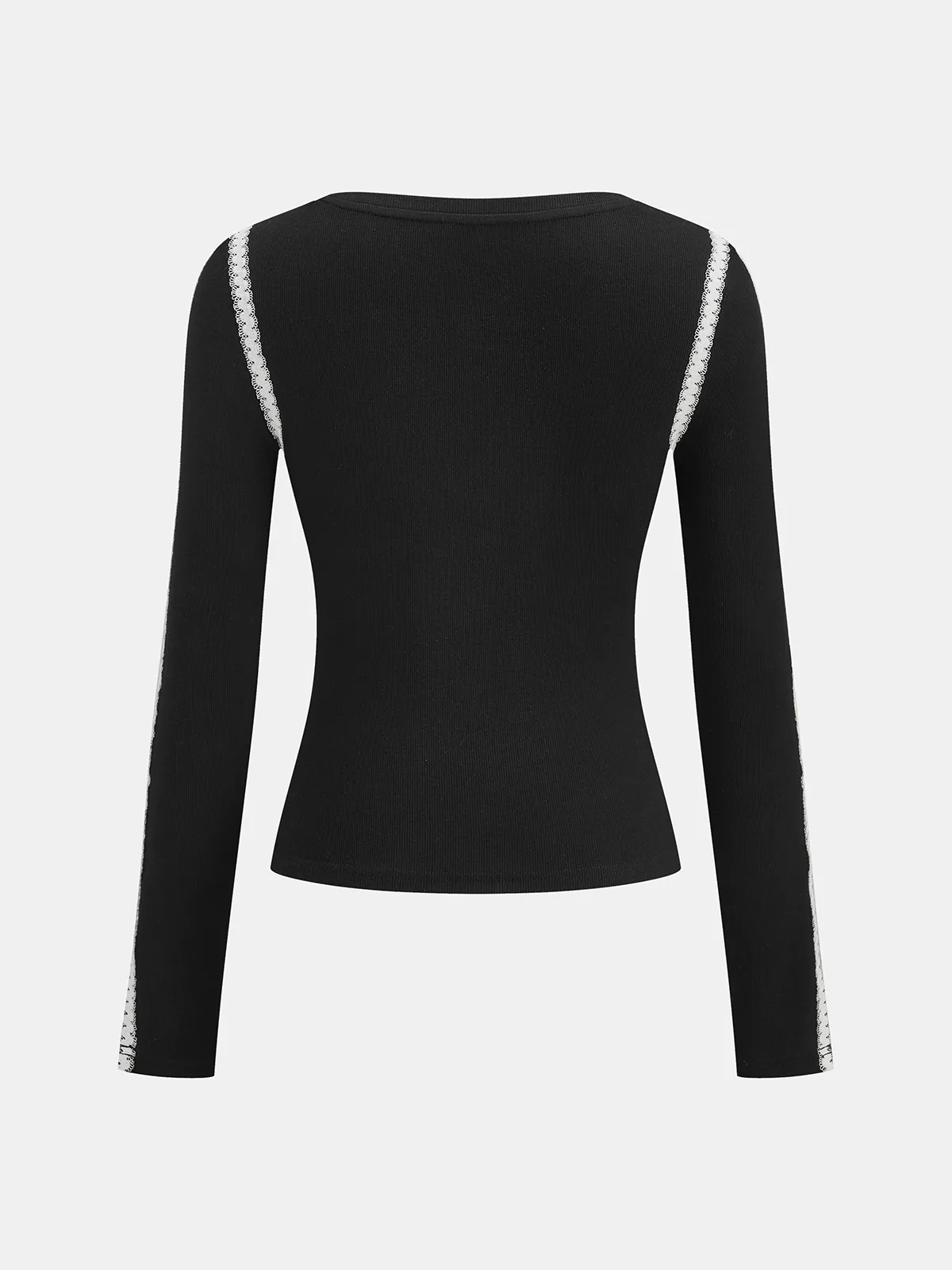 Lace Trim Ribbed Long Sleeve Top sold by COMMENSE product image thumbnail 3