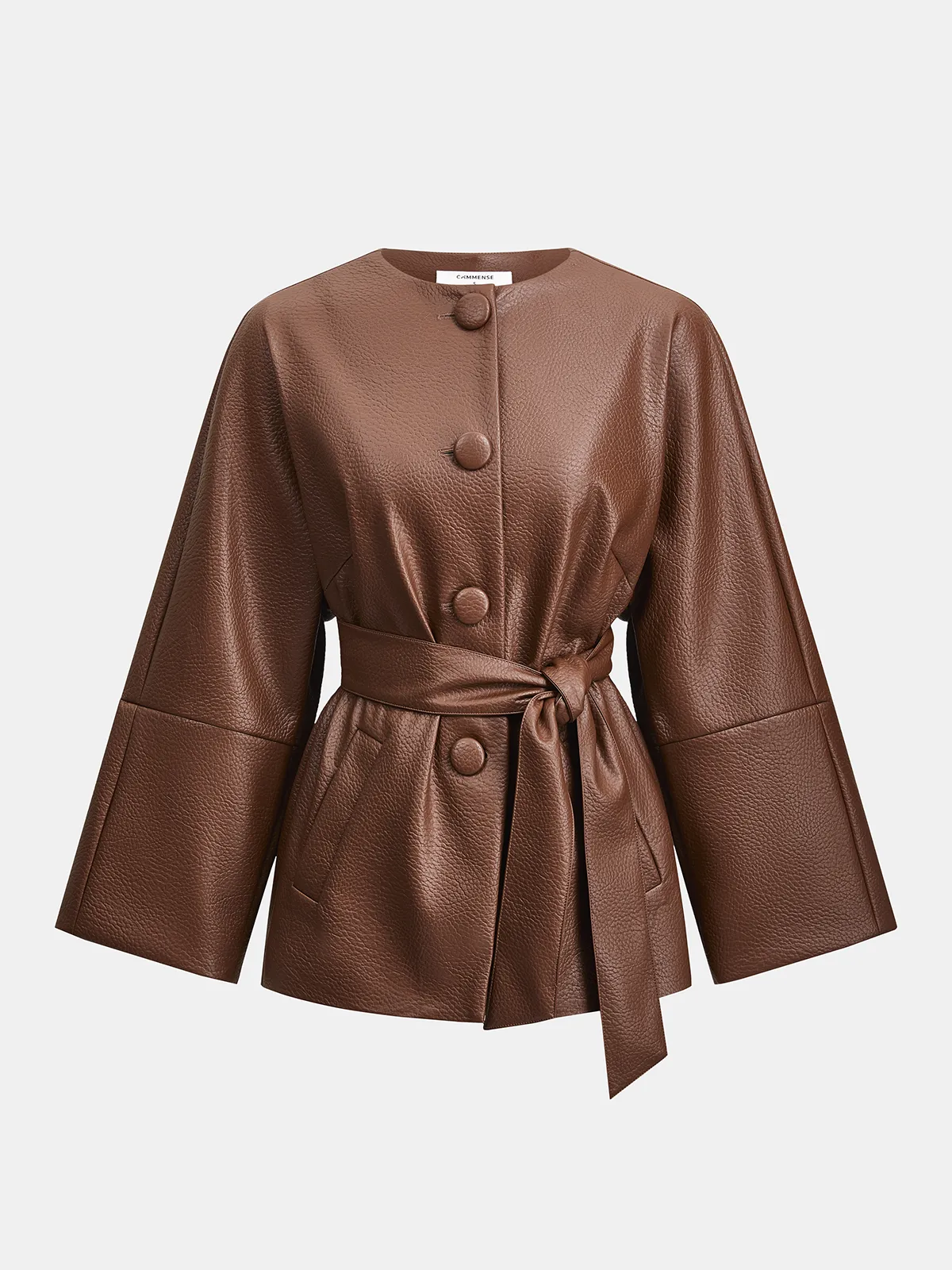 Faux Leather Belted Jacket & Skirt Set sold by COMMENSE product image thumbnail 2