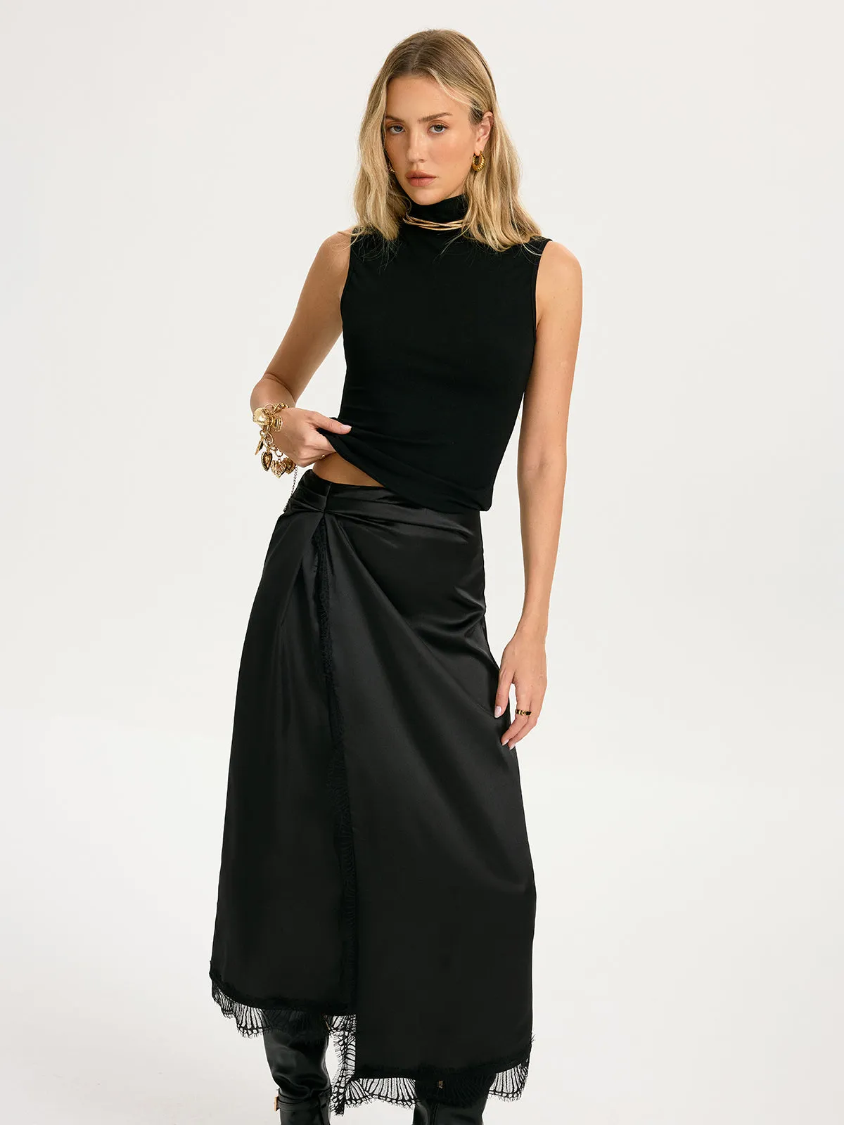 Sleeveless Top & Lace-Trim Satin Skirt Set sold by COMMENSE product image thumbnail 3