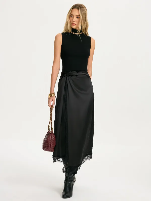 Sleeveless Top & Lace-Trim Satin Skirt Set made by COMMENSE