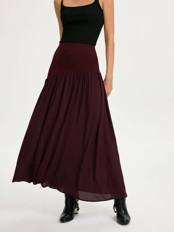 Knit & Chiffon Paneled Flowy Maxi Skirt made by COMMENSE