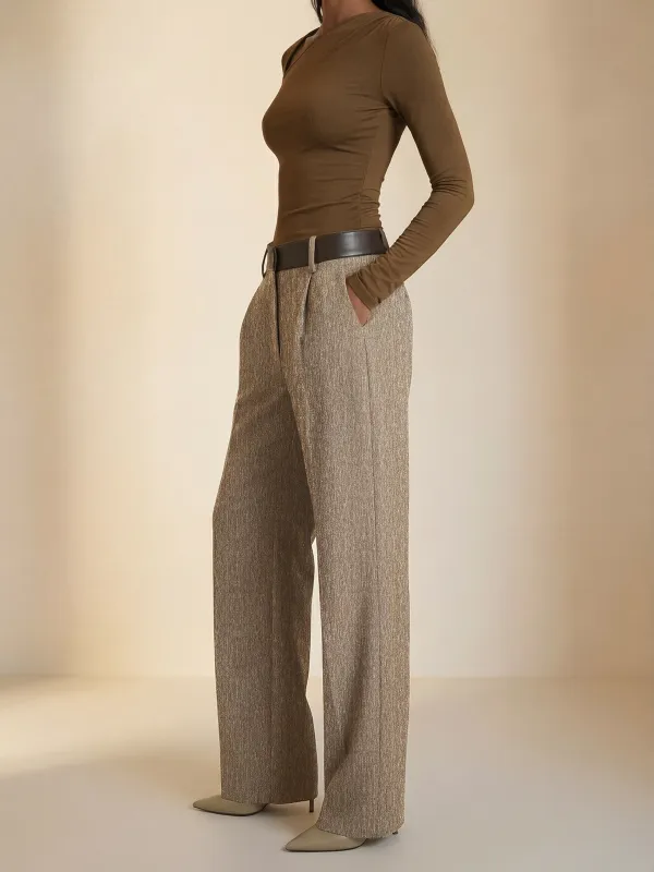 Faux Leather Panel Wide-Leg Pants sold by COMMENSE