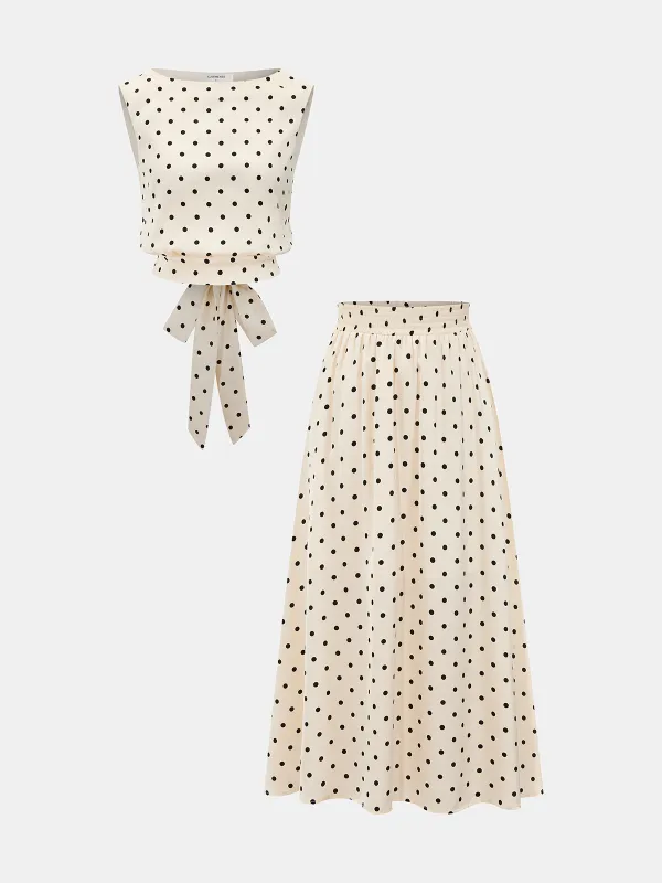 Polka Dot Sleeveless Top & Maxi Skirt Set sold by COMMENSE