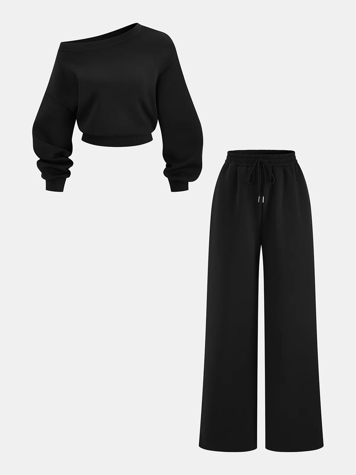 Off-Shoulder Sweatshirt & Drawstring Pants Set sold by COMMENSE