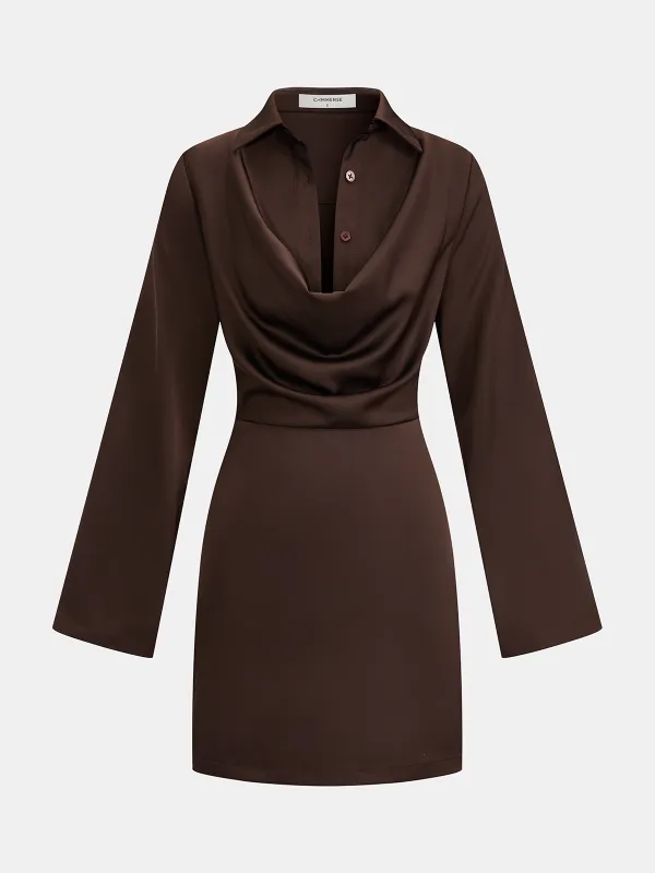 Satin Cowl-Neck Long Sleeve Mini Dress sold by COMMENSE