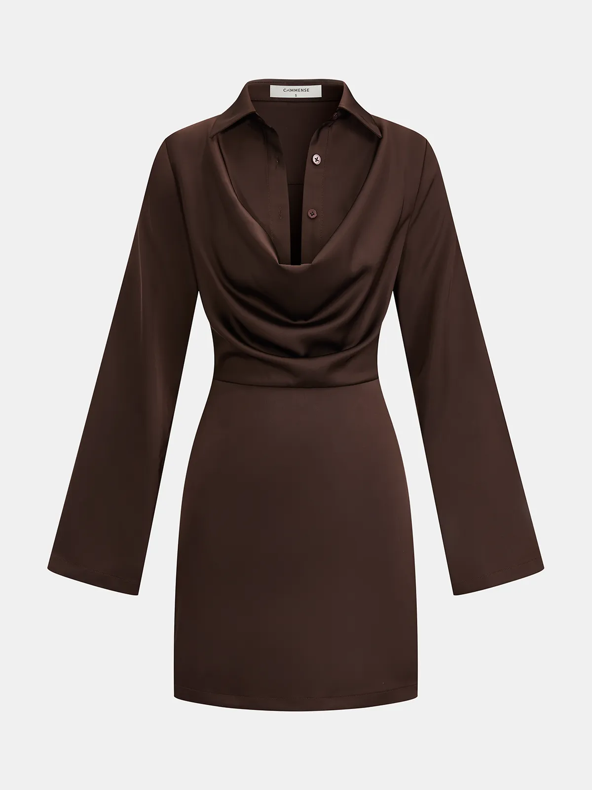 Satin Cowl-Neck Long Sleeve Mini Dress sold by COMMENSE