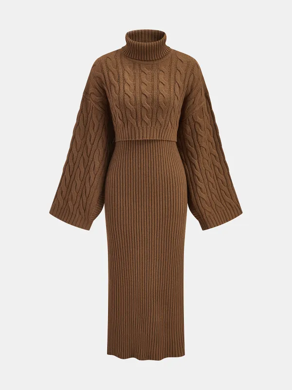 Cable-Knit Sweater & Cami Knit Dress Two-Piece Set sold by COMMENSE