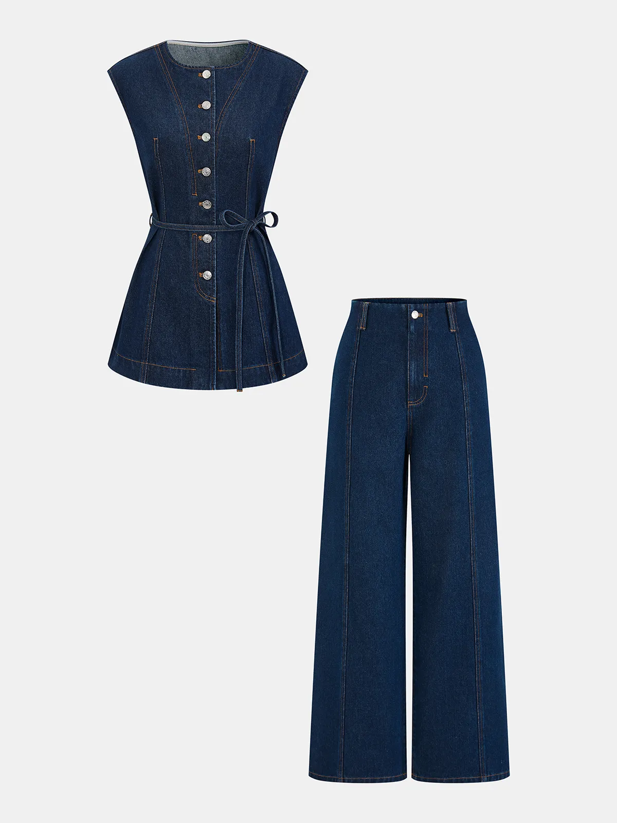 Tie-Waist Denim Sleeveless Vest sold by COMMENSE