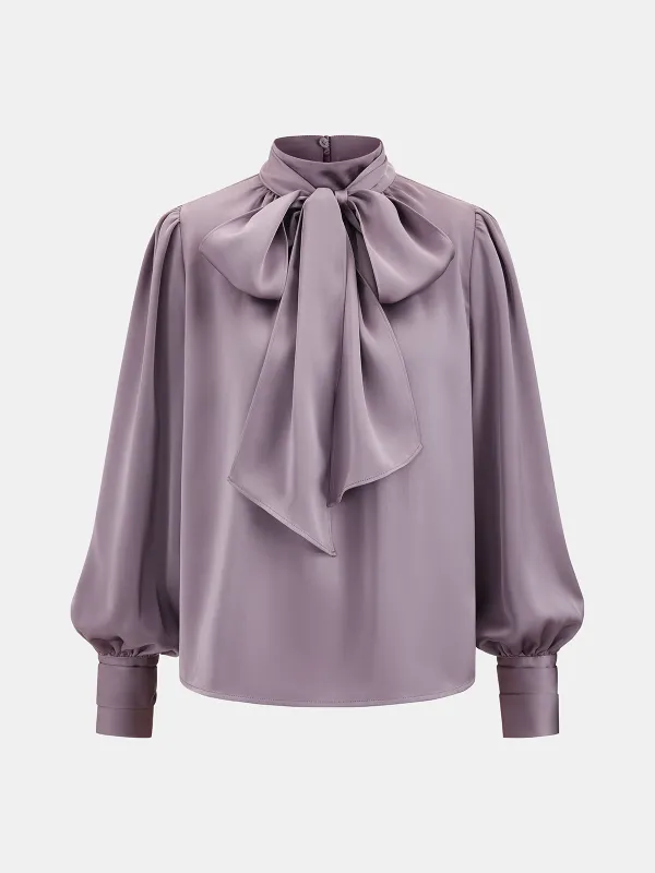 Satin Tie-Neck Puff Sleeve Blouse sold by COMMENSE