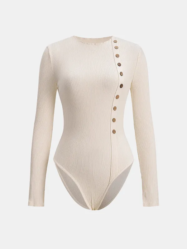 Decor Button Ribbed Knit Bodysuit sold by COMMENSE