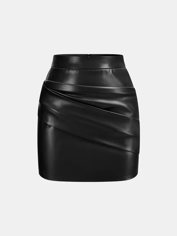 Faux Leather Ruched Mini Skirt sold by COMMENSE