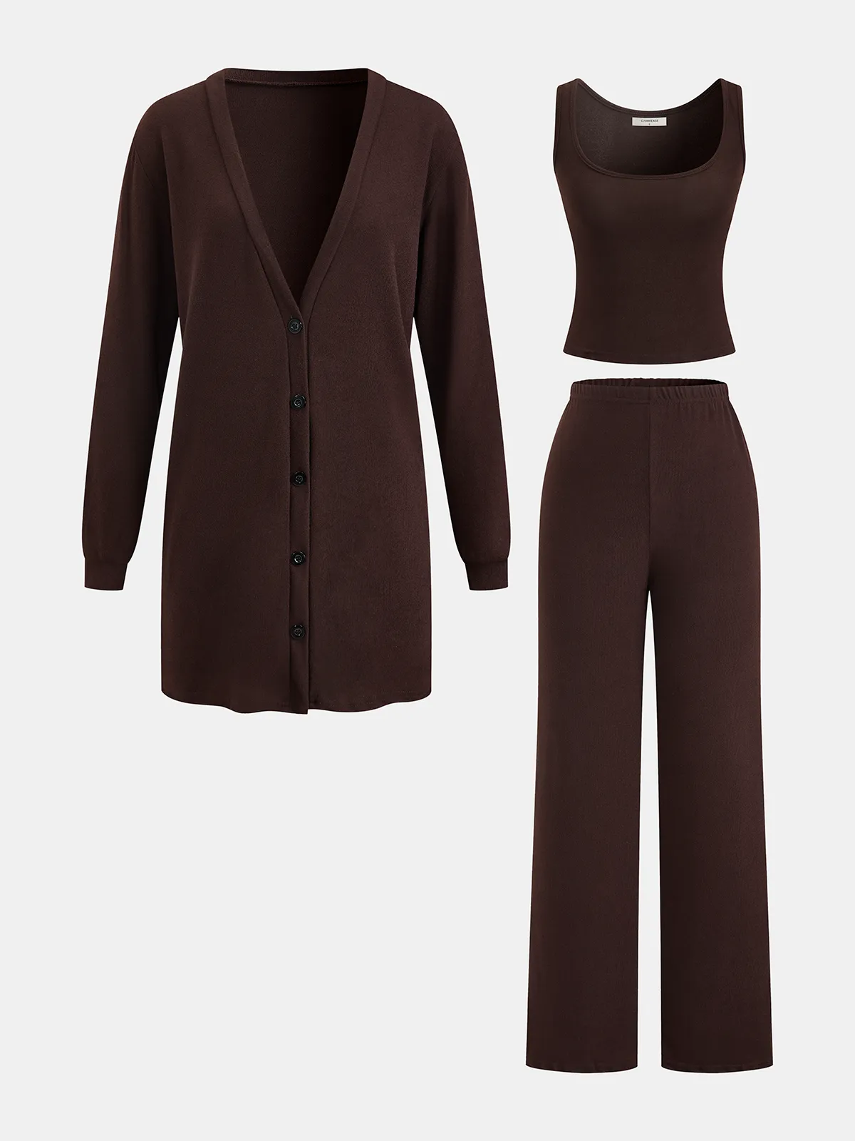 Cardigan Tank Wide-Leg Pants Three-Piece Set sold by COMMENSE