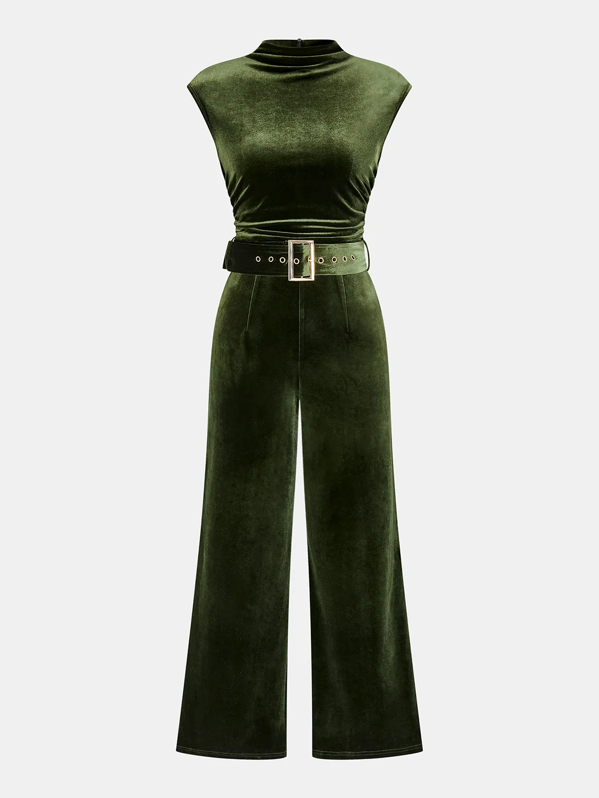 Velvet Sleeveless Belted Wide-Leg Jumpsuit sold by COMMENSE