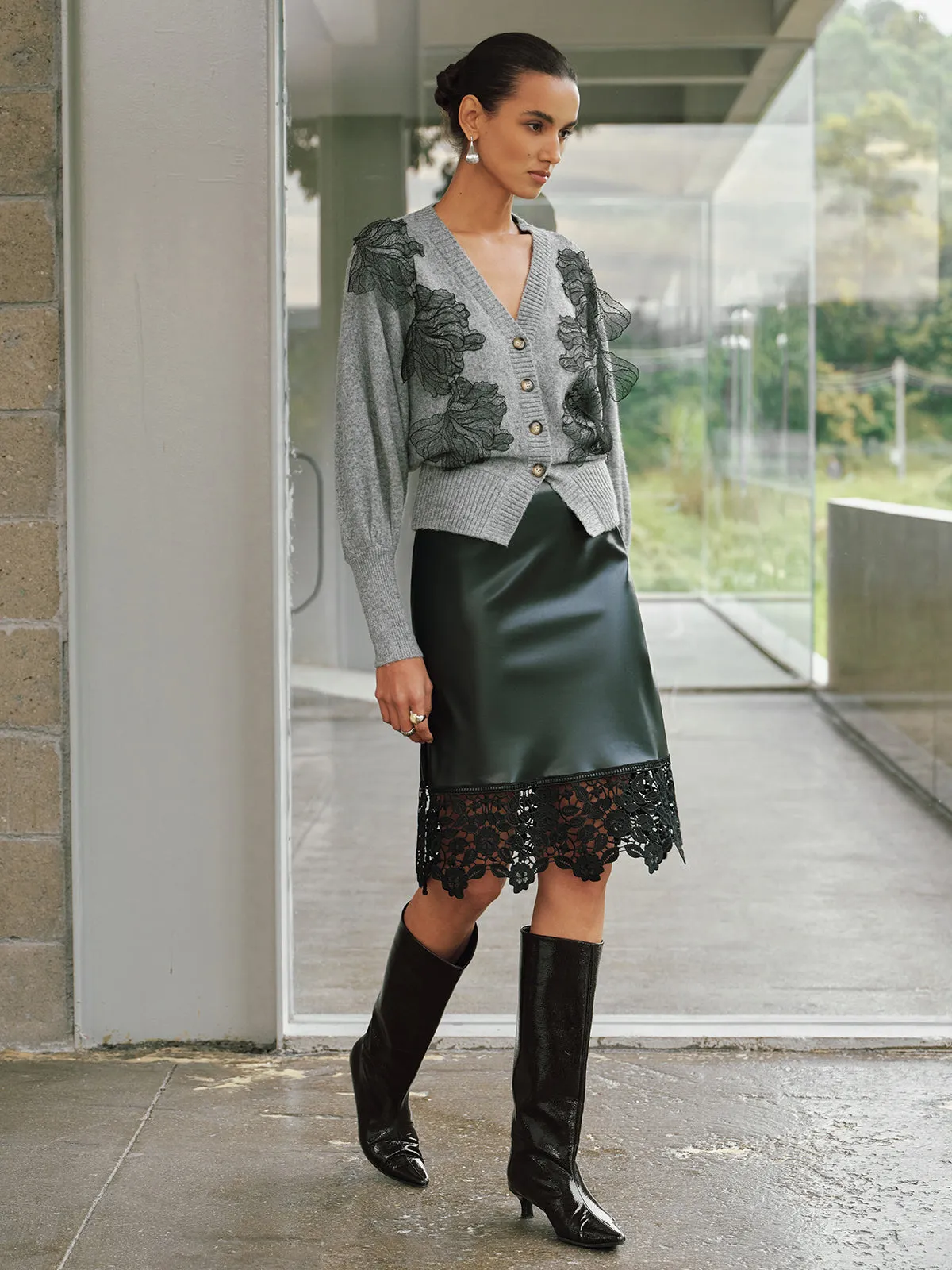 V-Neck Lace Flower Button Cardigan sold by COMMENSE product image thumbnail 4