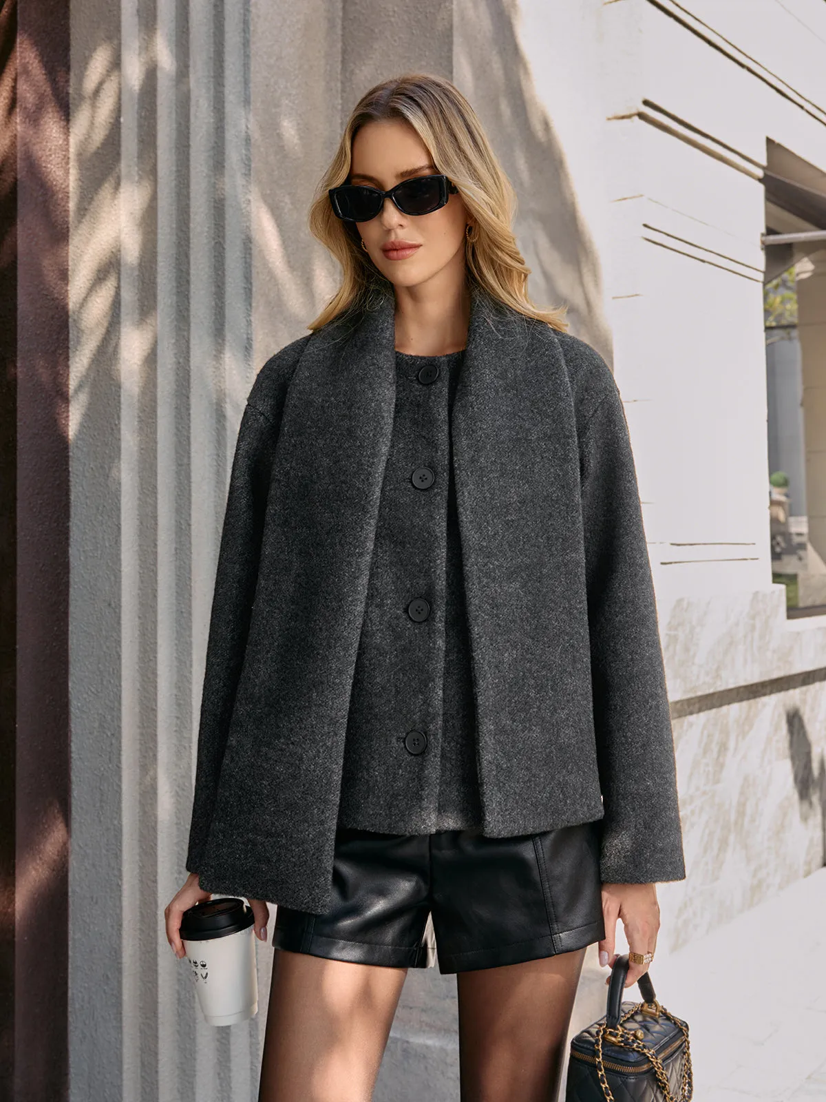 Cropped Bouclé Coat with Scarf sold by COMMENSE product image thumbnail 5