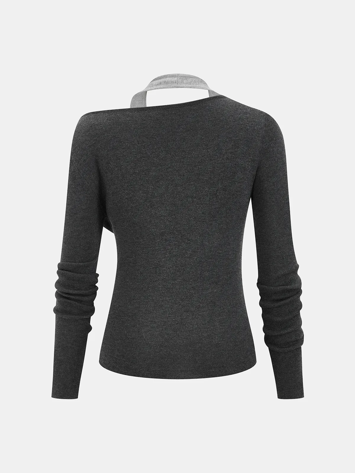 Wool-Blend Asymmetrical Cold-Shoulder Knit Top sold by COMMENSE product image thumbnail 3
