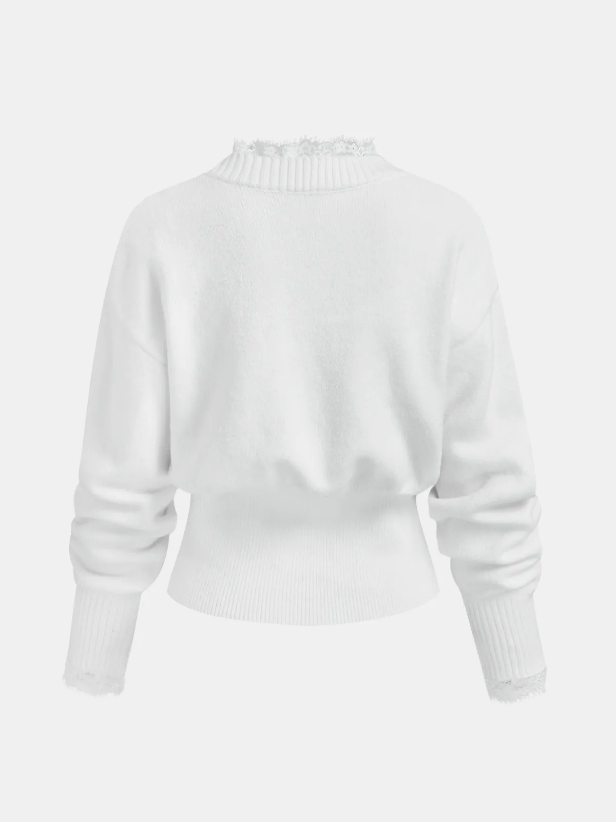 Lace Trim Buttoned Cropped Knit Cardigan sold by COMMENSE product image thumbnail 3