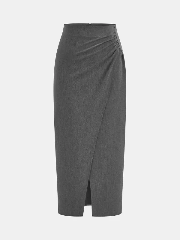 Asymmetric Ruched Midi Skirt sold by COMMENSE