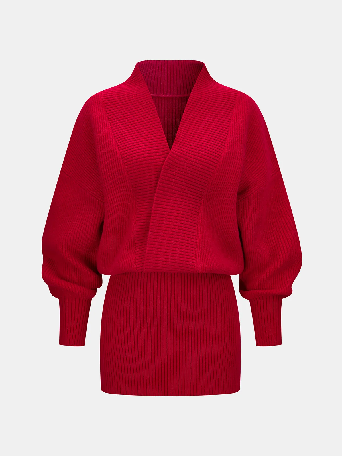 Wrap V-Neck Ribbed Knit Mini Dress sold by COMMENSE