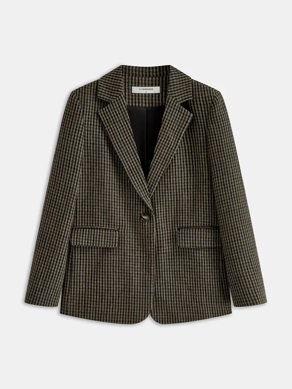Wool-Blend Houndstooth Blazer sold by COMMENSE