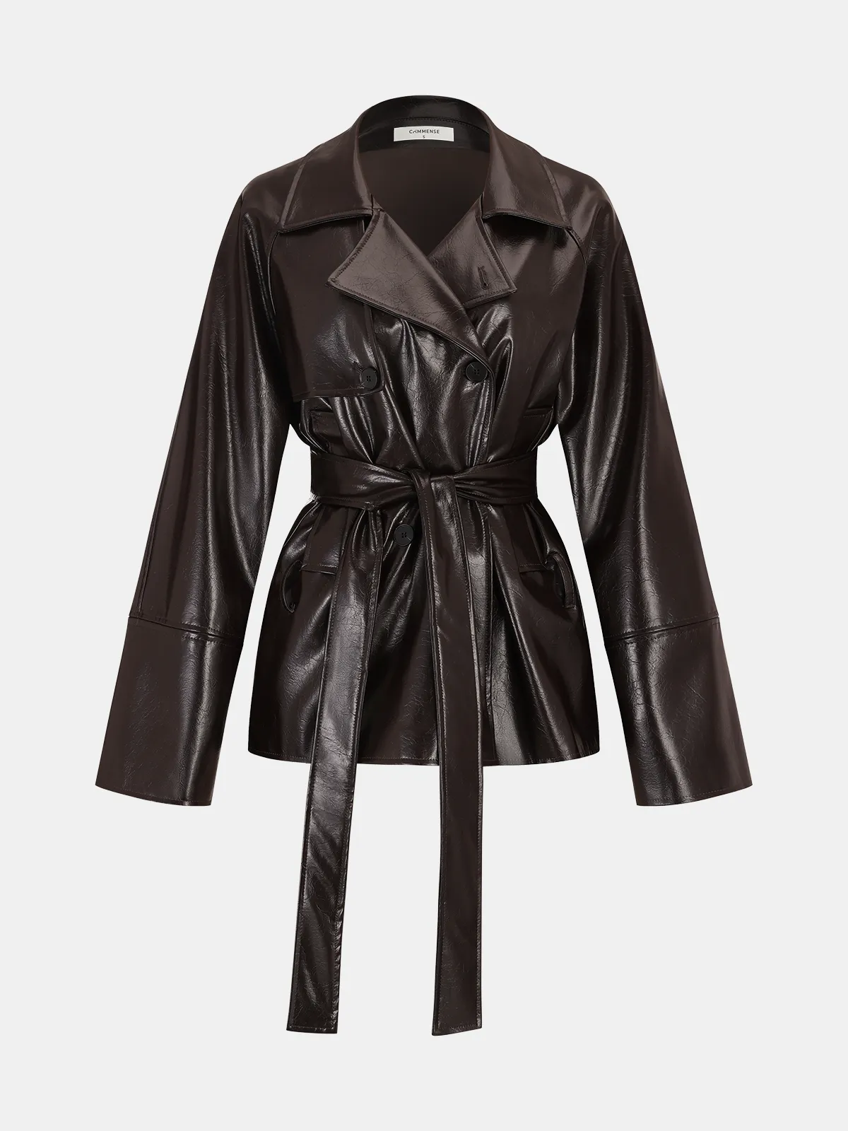 Belted Faux Leather Trench Coat sold by COMMENSE